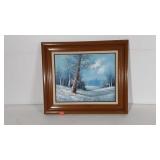 Winter landscape painting on canvas, artist