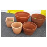 5 terracotta - clay  flower pots