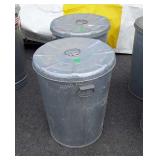 2 galvanized trash cans