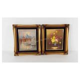Two small paintings on board, both signed, framed