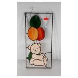 Leaded glass teddy bear suncatcher, on panel is