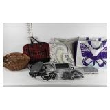 Miscellaneous group, basket, throw pillows,