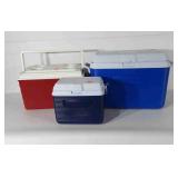 Three coolers, includes two rubbermaid and one