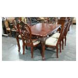 Seven piece dining set, two captains chairs, four