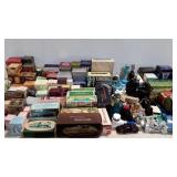 Avon bottles, full table group of Avon bottles,