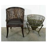 Rattan furniture, chair and catch-all for throws,