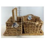 Two Ashland decor baskets with woven serving tray