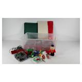 Rubbermaid ornament box, filled with various