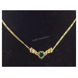 14k yellow gold and diamond necklace 18in, tested