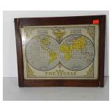 The World tin sign in wooden frame, frame has