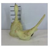 Fenton custard glass bell and bird figurine,