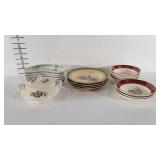 Chinaware, includes sugar bowl with lid, eight
