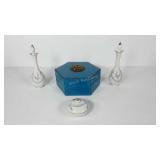 Vanity group, rhinestone lidded box, two bottles