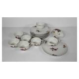 Rose design snack sets, eight plates, seven cups