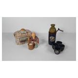 Asian styled ceramics, saki set, woman figurine