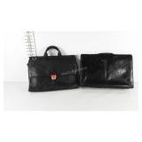 Two leather briefcases, one with monogram, one