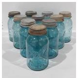 Ten ball perfect Mason jars with zinc lids with