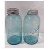 Two ball perfect Mason jars with zinc lids and
