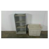 Storage solutions, small shelves and tote with