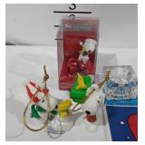 The Peanuts holiday decor, includes window clings