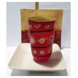 3 pieces of home decor: vase and plates