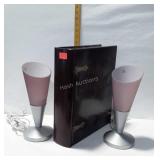 Two vanity lamps and wooden storage box