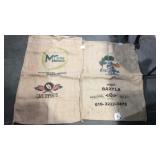 Two burlap food advertising sacks