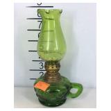 Green glass oil lantern with chimney
