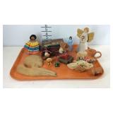 Decor, mini pottery pieces, animal bobble heads,