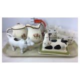 Dairy cow butter dish, syrup pitcher, singing