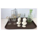 Two glass decanters, 4 piece decanter and glass