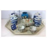 Assorted glassware, vase, Asian theme covered