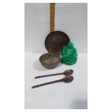 Brass dish set with bowl, plate, chopsticks, and