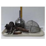 Food grinder, strainer, funnel, wooden nozzle