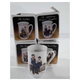 Four Norman Rockwell porcelain mugs in original