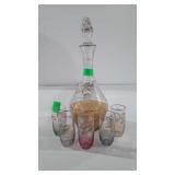 Glassware, decanter and five small glasses