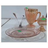 Glassware and pin ceramic pin cushion with pins,