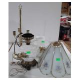 Lamp group, includes brass lamp base, hurricane