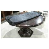Round pedestal dining table with leaf