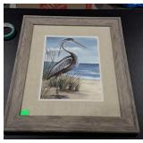 Framed and matted shore bird picture, 23 x 20