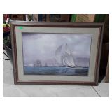 Sailboats picture, framed and matted, 39 x 29