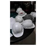 6 Safety Hard Hats, one gray 5 white color