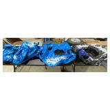 5 blue rafts, 1 mesh bottom and cooler float