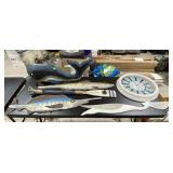 Nautical decor: tin whale beach house clock,