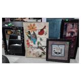 Four home decor pictures and one mirror