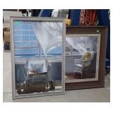 Two wicker chairs at the beach pictures, framed