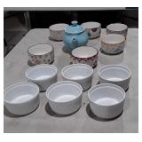 China Dishware, tea pot, two 6pc Bowls sets