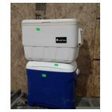 Two Igloo Coolers, one Marine type with broken