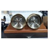 Wooden and brass clock/barometer, marked West