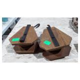 Two wooden pulleys